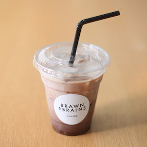 brawn & brains coffee, iced mocha, double ristretto coffee, housemade chocolate sauce